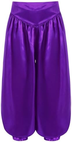 Sinleey Kids Girls Satin Bloomers Belly Dance Harem Pants Tribal Arabic Princess Wide Leg Trousers Palazzo Pants