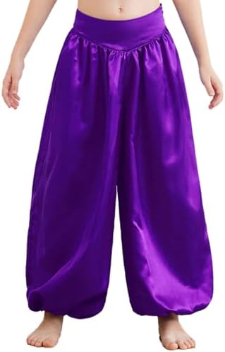 Sinleey Kids Girls Satin Bloomers Belly Dance Harem Pants Tribal Arabic Princess Wide Leg Trousers Palazzo Pants