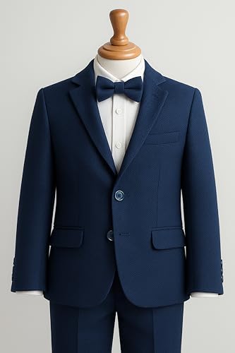 SIRRI Boys' 7-Piece Self-Patterned Suit Set – Slim Fit Wedding Special Occasion Outfit