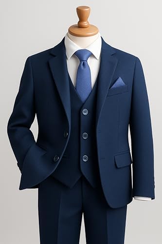 SIRRI Boys' 7-Piece Self-Patterned Suit Set – Slim Fit Wedding Special Occasion Outfit