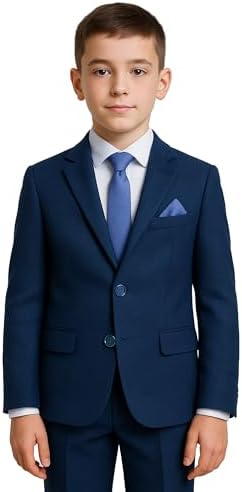SIRRI Boys' 7-Piece Self-Patterned Suit Set – Slim Fit Wedding Special Occasion Outfit