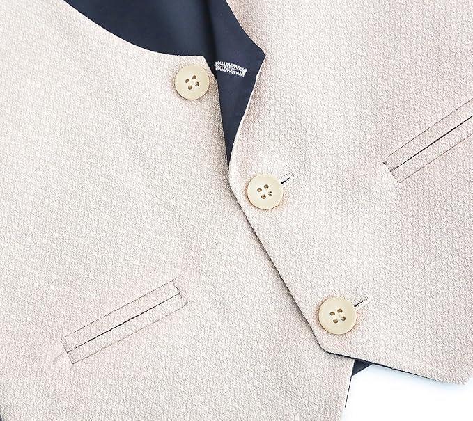 SIRRI Boys' Slim Fit 4 Piece Textured Waistcoat Suit Set Formal Outfit For Weddings Parties And Special Occasions