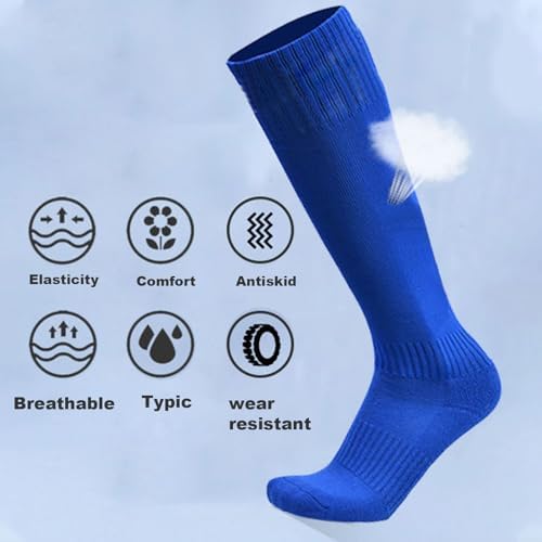 SKHAOVS 3 Pairs Blue Football Socks Long Soccer Socks For Boys & Girls Aged 5-12