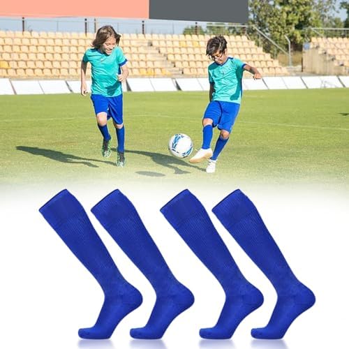 SKHAOVS 3 Pairs Blue Football Socks Long Soccer Socks For Boys & Girls Aged 5-12