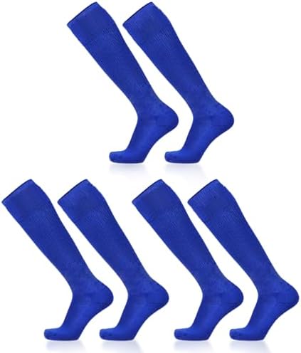 SKHAOVS 3 Pairs Blue Football Socks Long Soccer Socks for Boys & Girls Aged 5-12