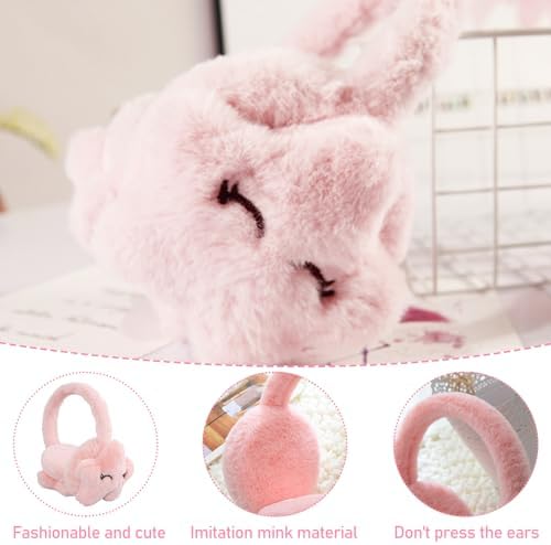 Smile Stars Pink Ear Covers For Kids - Warm Winter Earmuffs