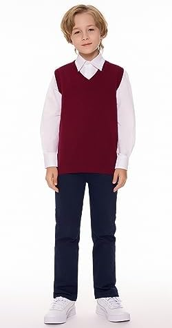 SMILING PINKER Boys Girls Vest V-Neck School Uniform Sleeveless Knitted Top Cotton Jumper