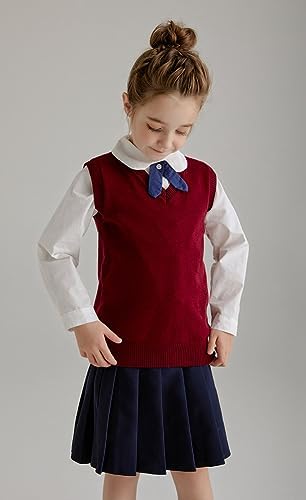 SMILING PINKER Boys Girls Vest V-Neck School Uniform Sleeveless Knitted Top Cotton Jumper