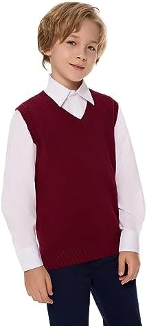 SMILING PINKER Boys Girls Vest V-Neck School Uniform Sleeveless Knitted Top Cotton Jumper