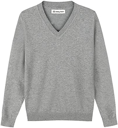 SMILING PINKER Boys Jumper Pullover V Neck School Uniform Kids Plain Sweater