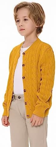SMILING PINKER Little Girls Boys Aran Cardigan Toddler Cable Knitted Crew Neck Button Up Chunky Sweater Jacket