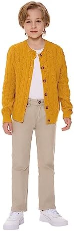 SMILING PINKER Little Girls Boys Aran Cardigan Toddler Cable Knitted Crew Neck Button Up Chunky Sweater Jacket