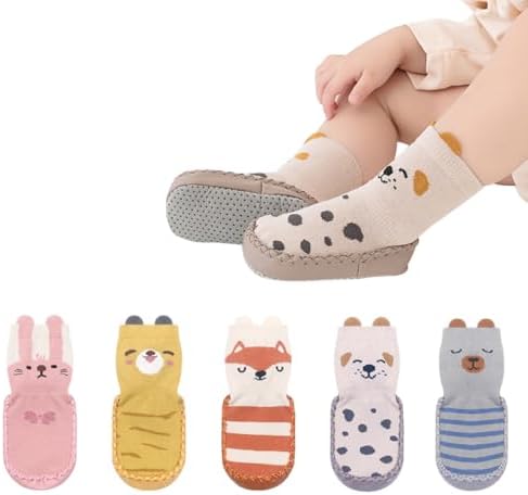 Snegyu Cute Cartoon Animal Pattern Baby Boys Girls Non-slip Cotton Slipper Socks Shoes Baby Moccasins Toddler Shoe Socks