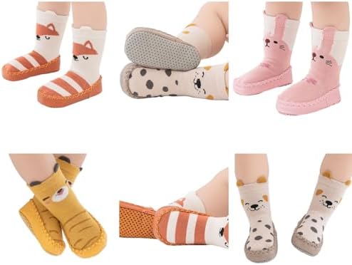 Snegyu Cute Cartoon Animal Pattern Baby Boys Girls Non-slip Cotton Slipper Socks Shoes Baby Moccasins Toddler Shoe Socks