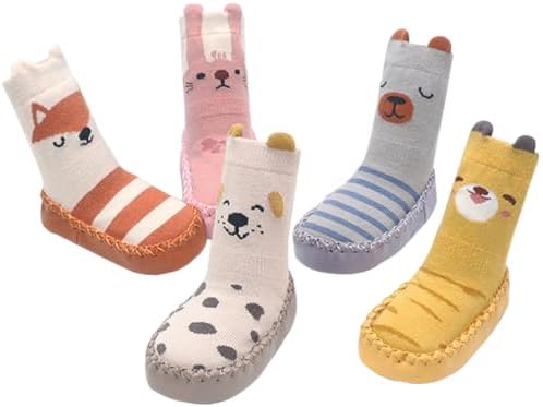 Snegyu Cute Cartoon Animal Pattern Baby Boys Girls Non-slip Cotton Slipper Socks Shoes Baby Moccasins Toddler Shoe Socks