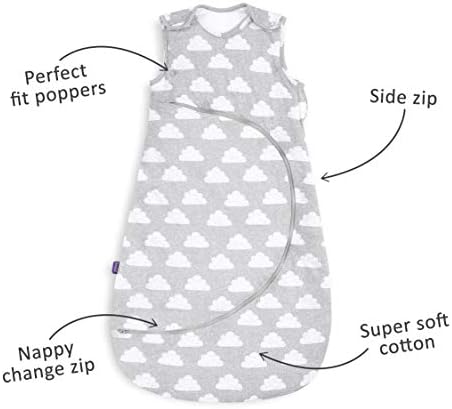 Snuz Baby Sleeping Bag With Nappy Zip - For Easy Nappy Changes Super Soft Cotton Sleeping Bags With Perfect Fit Poppers Meets British Safety Standard Cloud Nine 2.5 Tog 6-18M
