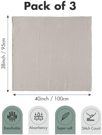Soarwg Kids Muslin Cloth Baby Swaddle Cloths For Newborns Pack Of 3 Muslin Blanket Large 95 X 100cm Baby Blanket - Baby Swaddle Blanket Burp Cloths Swaddle Cloth Essential Items For Baby Shower