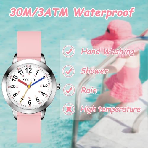 SOCICO Kids Watch For Boys Girls Learning Educational 3ATM/30M Waterproof Time Learning Gift Children's Analogue Watch