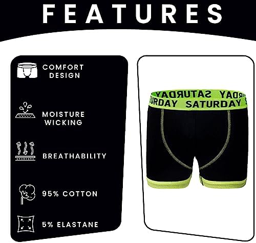 Sock Stack Boxers 7 Days Of The Week Boys Boxer Shorts Cotton Rich Underwear Stretch Boxershort Trunk