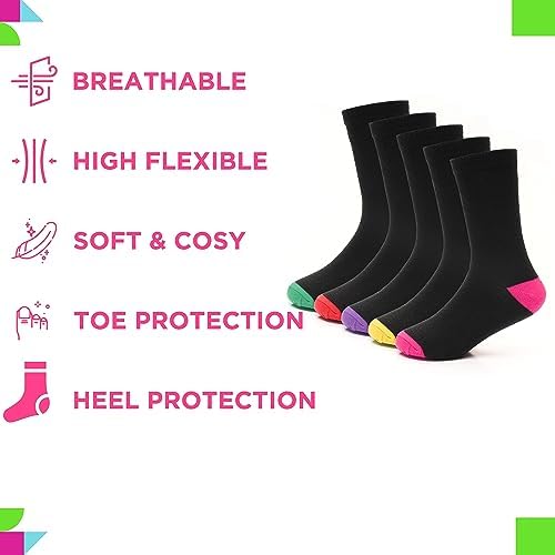 Sockstack 10 Pairs Of Kids Black Multi Socks Boys Girls Heel & Toe Socks