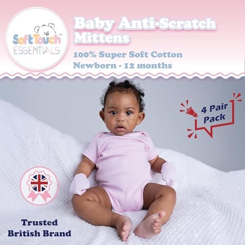 Soft Touch Baby Girls' Super Soft Anti-Scratch Mittens (White 4 Packs)