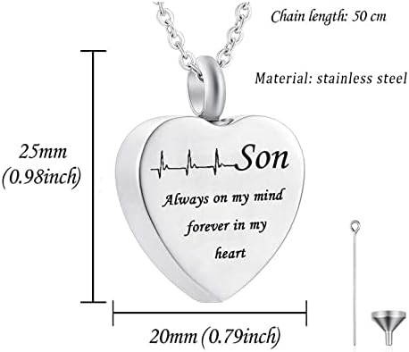 Son Necklace For Ashes Necklace For Ashes Heart Son Always On My Mind Forever In My Heart With Wing Birthstone For Memorial Keepsake