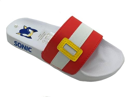 Sonic The Hedgehog Boys Girls Kids Pool Sliders Flip Flops Beach Sandal Red/White Stripe Size 10-4