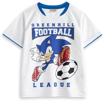 Sonic The Hedgehog Boys Greenhill Football League Kit White Top & Blue Shorts Short Sleeve Football Set Sonic Graphic Sportswear Sonic Merch