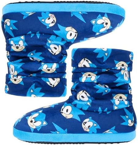 SONIC THE HEDGEHOG Boys Slippers Plush Indoor House Shoes Warm Boot Slippers Kids Size 11-1 Non Slip Sole Boys Gifts