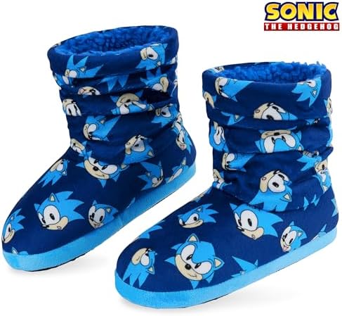 SONIC THE HEDGEHOG Boys Slippers Plush Indoor House Shoes Warm Boot Slippers Kids Size 11-1 Non Slip Sole Boys Gifts