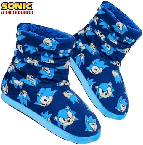 SONIC THE HEDGEHOG Boys Slippers Plush Indoor House Shoes Warm Boot Slippers Kids Size 11-1 Non Slip Sole Boys Gifts