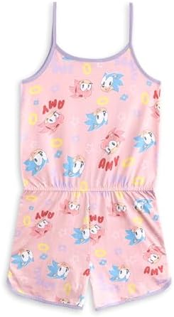 Sonic The Hedgehog Girls Pink Sleeveless Playsuit Character Pastel Outfit Featuring Sonic & Amy Casual Summer Wear With Elastic Waistband & Pockets