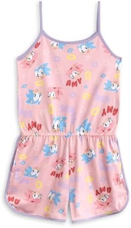 Sonic The Hedgehog Girls Pink Sleeveless Playsuit Character Pastel Outfit Featuring Sonic & Amy Casual Summer Wear with Elastic Waistband & Pockets