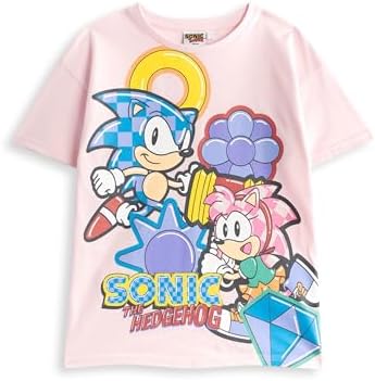 Sonic The Hedgehog Girls Pink T-Shirt And Shorts Set Cute 'Let’s Roll' Sonic & Amy Rose Graphic Tee Short-Sleeve And Shorts Casual Wear Sonic Merchandise
