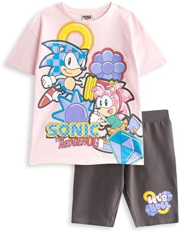 Sonic The Hedgehog Girls Pink T-Shirt and Shorts Set Cute 'Let’s Roll' Sonic & Amy Rose Graphic Tee Short-Sleeve and Shorts Casual Wear Sonic Merchandise
