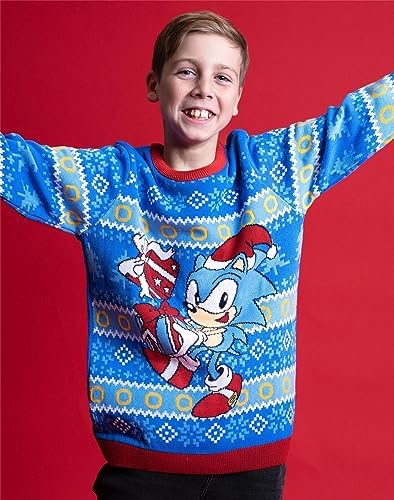 Sonic The Hedgehog Kids Christmas Jumper Boys Girls Video Game Movie Festive Navy Knitted Sweater Xmas Gifts For Him Her