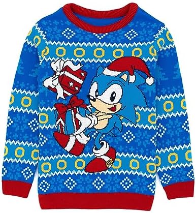 Sonic The Hedgehog Kids Christmas Jumper Boys Girls Video Game Movie Festive Navy Knitted Sweater Xmas Gifts For Him Her