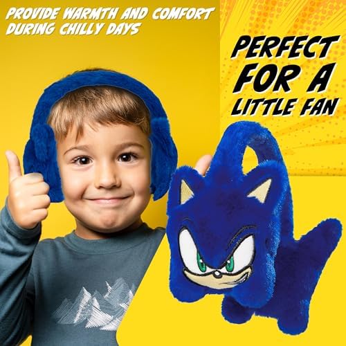 SONIC THE HEDGEHOG Kids Earmuffs For Boys Girls Teens Plush Fluffy Ear Covers Winter Accessories For School Travel Days Out Gifts For Gamers