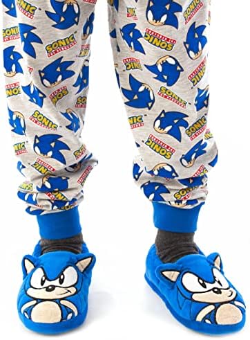Sonic The Hedgehog Kids Slippers Boys Girls Blue Plush House Shoes With 3D Ears & Embroidered Face Character Bedroom Mules For Pyjamas Loungewear Sleep Dressing Gown SEGA Official Merchandise