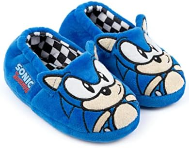 Sonic The Hedgehog Kids Slippers Boys Girls Blue Plush House Shoes With 3D Ears & Embroidered Face Character Bedroom Mules For Pyjamas Loungewear Sleep Dressing Gown SEGA Official Merchandise