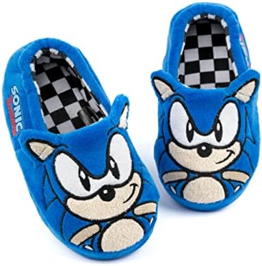 Sonic The Hedgehog Kids Slippers Boys Girls Blue Plush House Shoes with 3D Ears & Embroidered Face Character Bedroom Mules for Pyjamas Loungewear Sleep Dressing Gown SEGA Official Merchandise