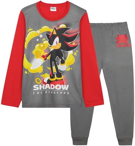 SONIC THE HEDGEHOG Shadow Boys Long Sleeve Pyjama Set Cosy Nightwear Soft PJs Loungewear Sleepwear Gaming Gifts for Boys