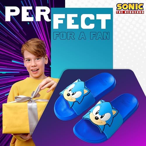 SONIC THE HEDGEHOG Sliders For Boys Non Slip Shower Beach Pool Shoes For Holiday Travel Gamer Summer Slippers