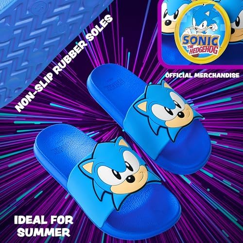 SONIC THE HEDGEHOG Sliders For Boys Non Slip Shower Beach Pool Shoes For Holiday Travel Gamer Summer Slippers