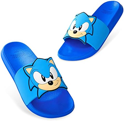 SONIC THE HEDGEHOG Sliders for Boys Non Slip Shower Beach Pool Shoes for Holiday Travel Gamer Summer Slippers
