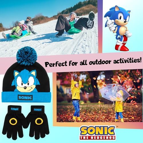 SONIC THE HEDGEHOG Winter Hat & Gloves Set For Boys – Warm & Comfy Beanie Hat & Gloves – Perfect For Kids Ages 6-12
