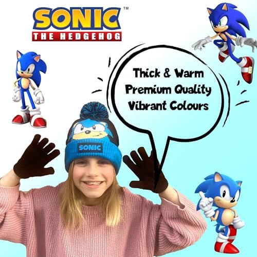SONIC THE HEDGEHOG Winter Hat & Gloves Set For Boys – Warm & Comfy Beanie Hat & Gloves – Perfect For Kids Ages 6-12