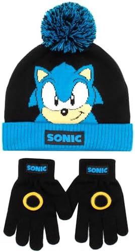 SONIC THE HEDGEHOG Winter Hat & Gloves Set For Boys – Warm & Comfy Beanie Hat & Gloves – Perfect For Kids Ages 6-12