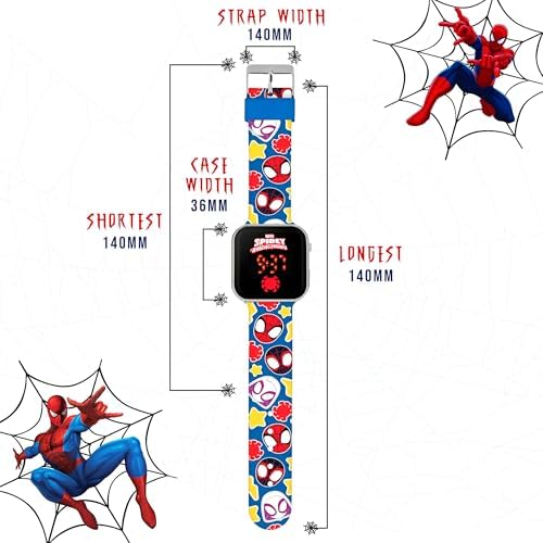 Spider-Man LED Kids Digital Watch – Boys Marvel Timepiece With Adjustable Strap – Fun Spiderman Toy Gift For Kids
