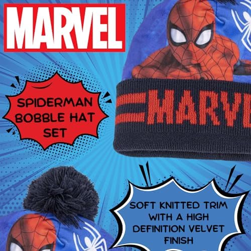 SPIDER-MAN Marvel Hat Snood & Gloves Set 3 Pcs Winter Set Kids Bobble Hat Gift